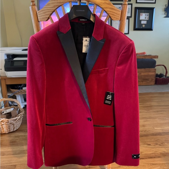 Express Velvet Red and Black Blazer Sport Coat
